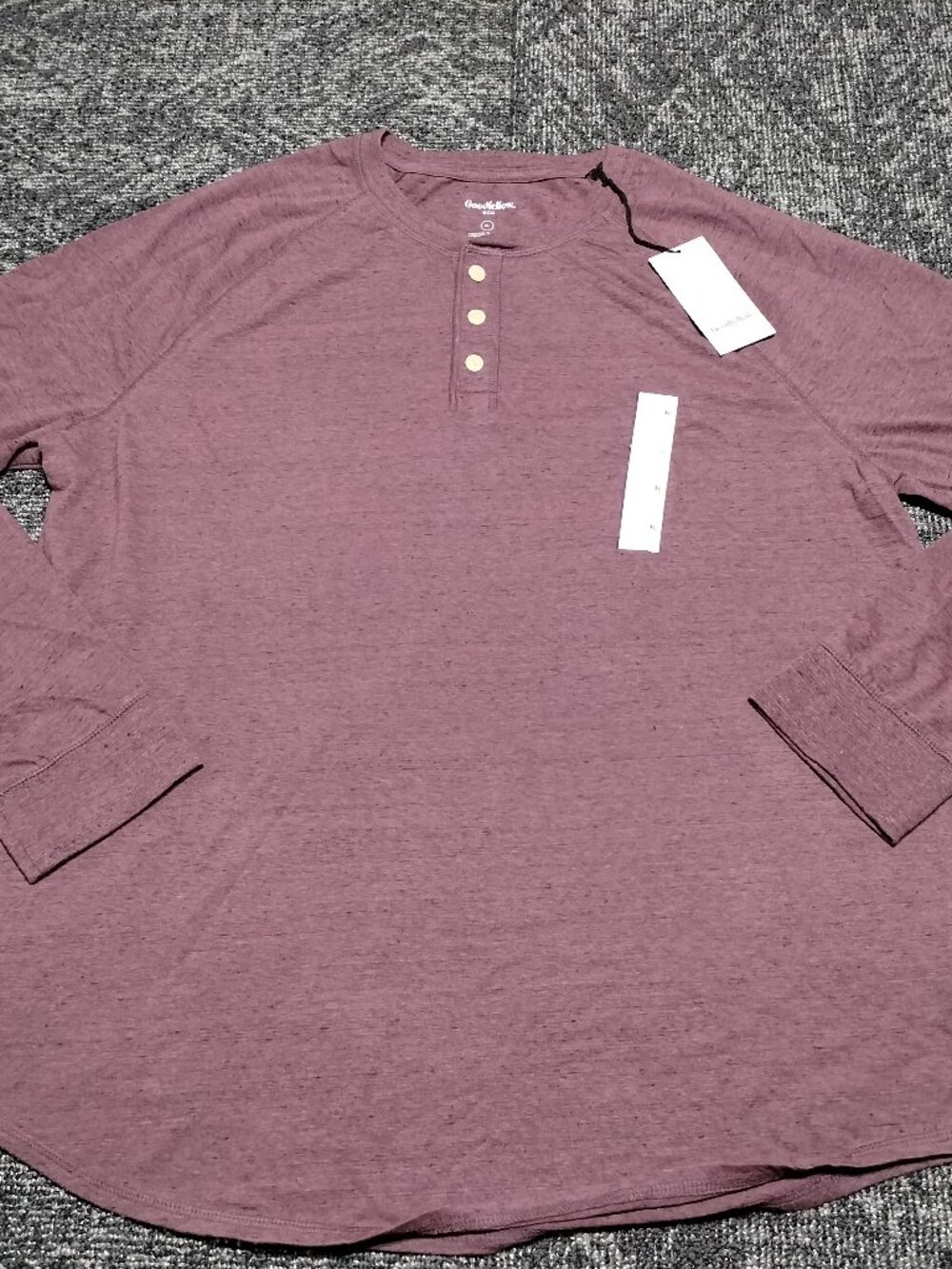 Goodfellow Henley Long Sleeve Casual T Shirt Mens Size XL Heather Burgundy NEW